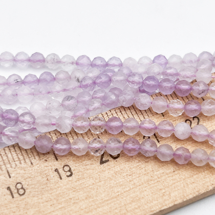 Аметист лавандовый+кварц граненый бусины, диаметр 3,4-3,5 мм, цена за отрезок 19 см (1/2 нити)