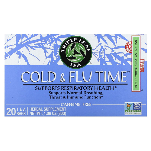 Triple Leaf Tea, травяной чай от простуды и гриппа, без кофеина, 20 чайных пакетиков, 30 г (1,06 унции)