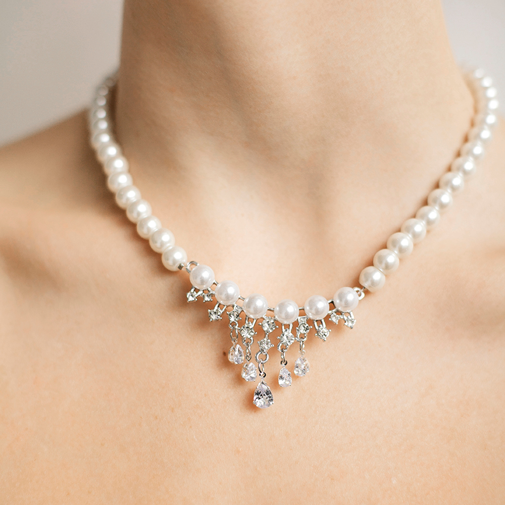 Бусы колье жемчуг с кристаллами