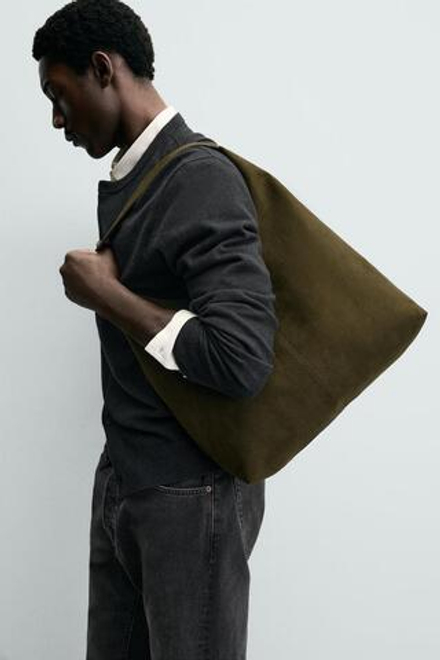 ZARA ОДНОТОННАЯ СУМКА-ШОПЕР, ЗЕЛЕНЫЙ ХАКИ