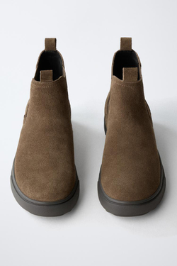 ZARA БОТИНКИ ЧЕЛСИ ИЗ ЗАМШИ, КОРИЧНЕВЫЙ