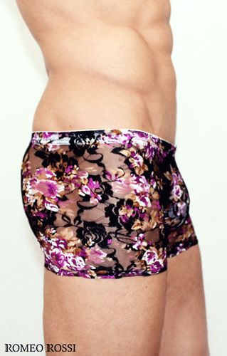 Мужские трусы боксеры черные  с пурпурными розами Romeo Rossi Rose Boxer RR00232