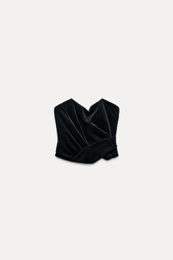 ZARA БАРХАТНЫЙ ТОП БЕЗ БРЕТЕЛЕЙ — ZW COLLECTION, ЧЕРНЫЙ