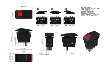 Переключатель трехпозиционный ON-ON-ON 12В/20А 8Р с подсветкой