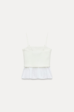 ZARA БЛУЗА ИЗ ПОПЛИНА КОМБИНИРОВАННАЯ, БЕЛЫЙ