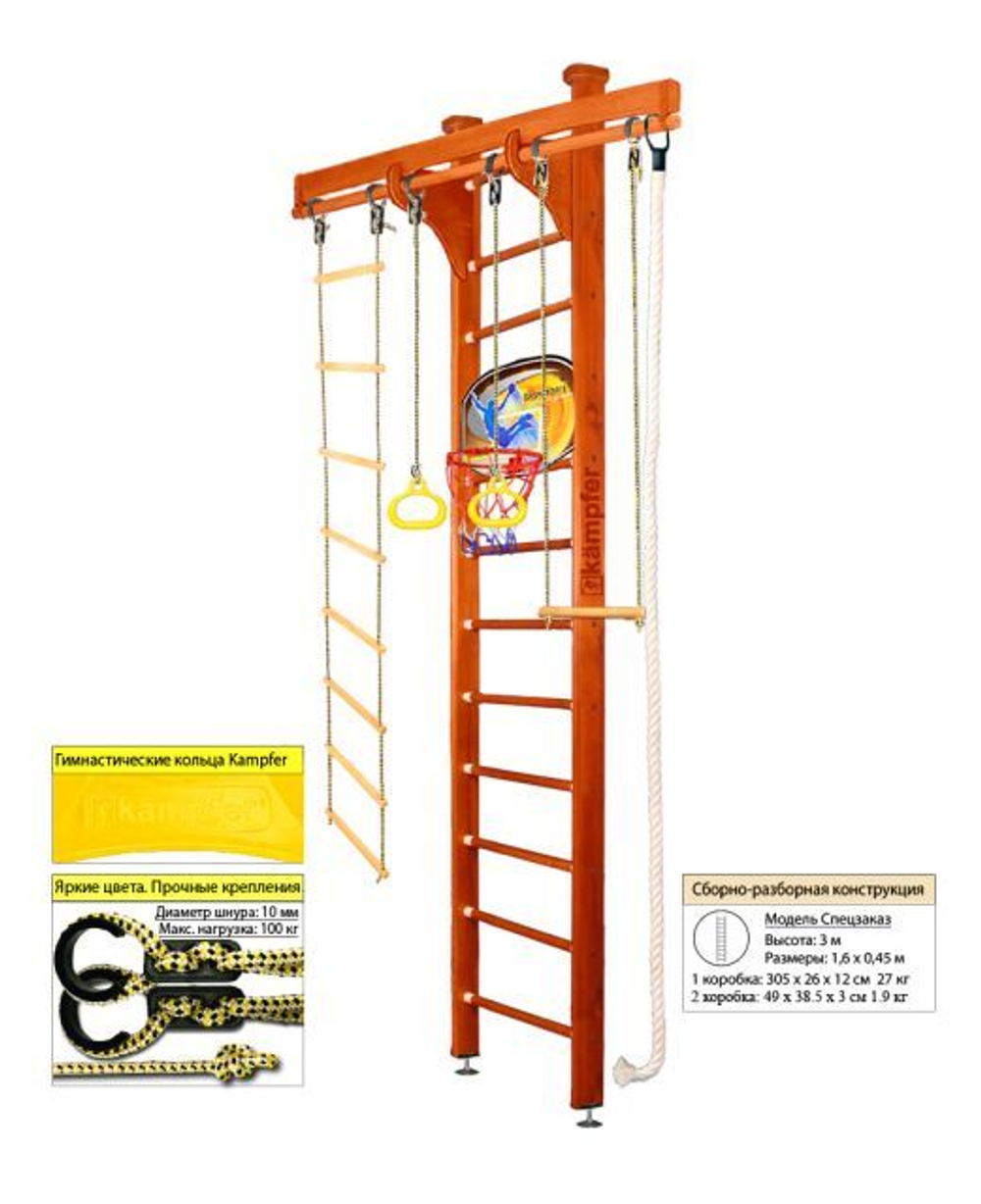 Шведская стенка Kampfer Wooden Ladder Ceiling Basketball Shield 3м с матом