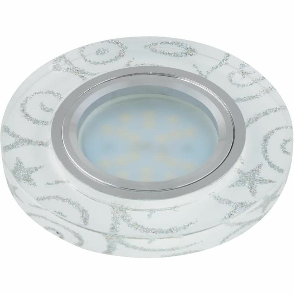 DLS-P202 GU5.3 CHROME/WHITE Светильник декоративный встраиваемый ТМ Fametto, серия Peonia. Без лампы, цоколь GU5.3. Основание металл, цвет хром. О