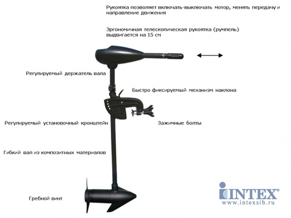 Электромотор лодочный Intex 12В 8 скоростей