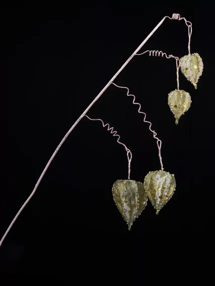 Ветвь Физалис оливковый 80 см., органза, пайетки, Christmas DeLuxe (89108)