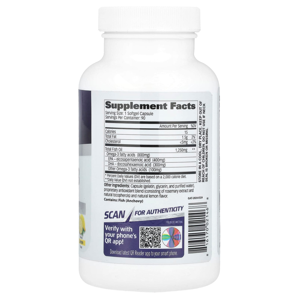 GAT, Sport, омега-3, натуральный лимон, 90 мягких таблеток