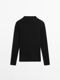 Massimo Dutti Хлопковая футболка в рубчик с длинными рукавами, черный