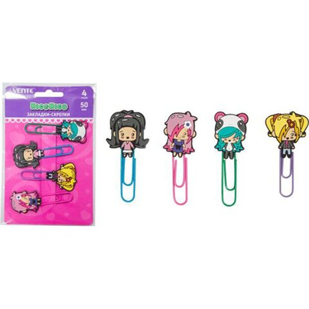 Закладка-скрепка "NicoNico:-)" метал. 50 мм , 4шт в уп.