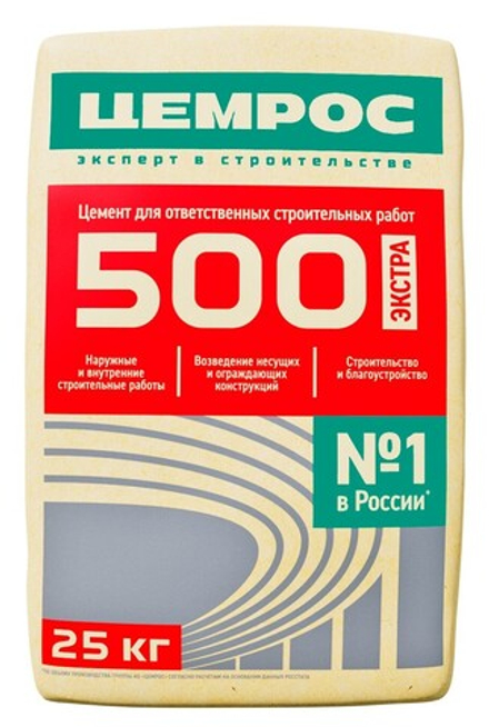 Цемент Цемрос M500 ЦЕМ I 42.5 Н, 25кг