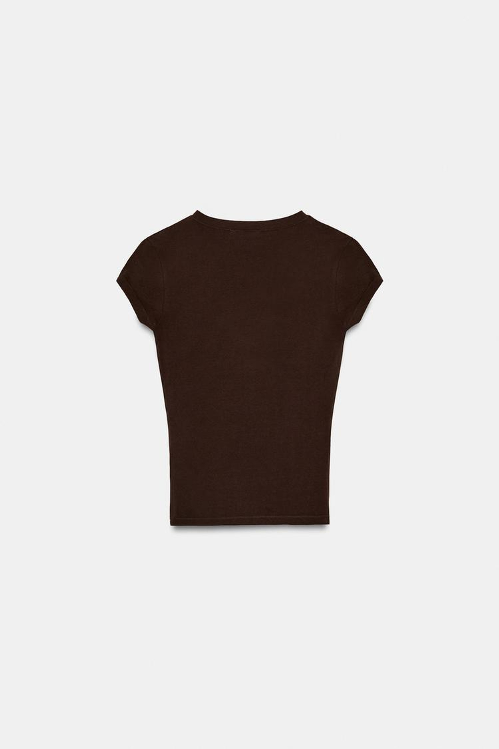 ZARA ФУТБОЛКА С V-ОБРАЗНЫМ ВЫРЕЗОМ, КОРИЧНЕВЫЙ