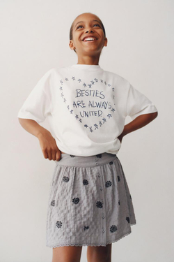 ZARA ЮБКА С ВЫШИВКОЙ, СЕРЫЙ