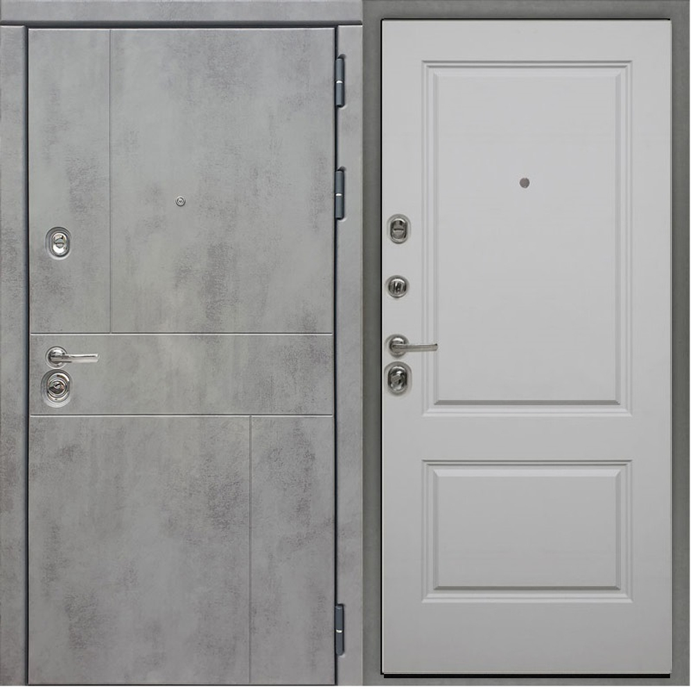 Входная дверь в квартиру Сударь МД 48 М1 темный бетон / М7 Силк маус (светло-серый, без текстуры)