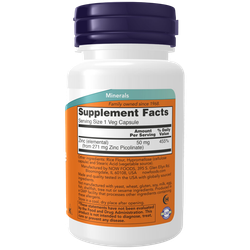 Now Foods Zinc Picolinate 50 mg 60 veg capsules, Цинк