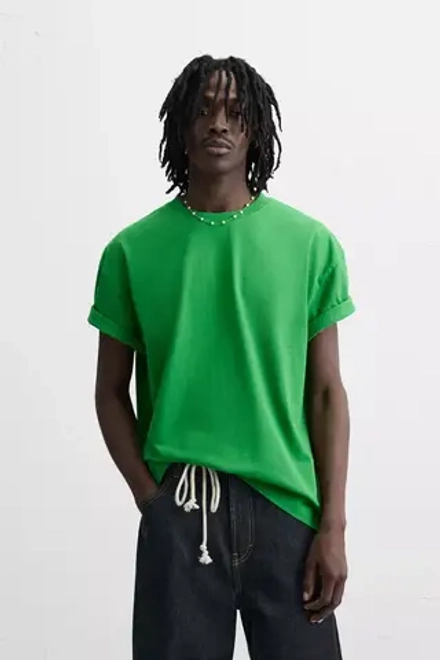ZARA БАЗОВАЯ ФУТБОЛКА HEAVY WEIGHT, ЯРКО-ЗЕЛЕНЫЙ