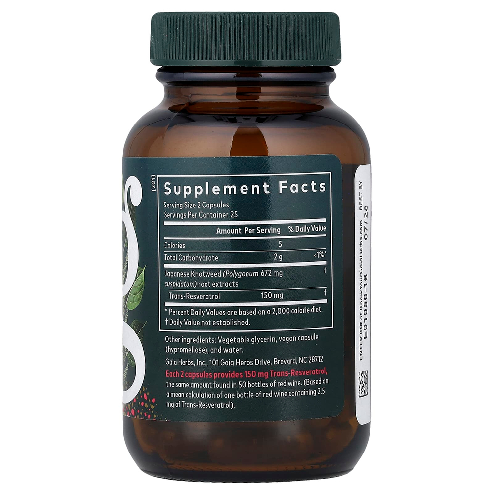 Gaia Herbs, ресвератрол, 50 жидких капсул Phyto-Caps®