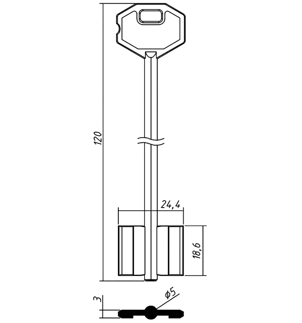 Заготовка сувальдного ключа 10558 132- Барьер литье (120*24,4*18,6мм)(5мм) (BRR1D)