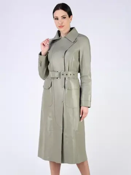 Кожаный тренч длинный с поясом плащ