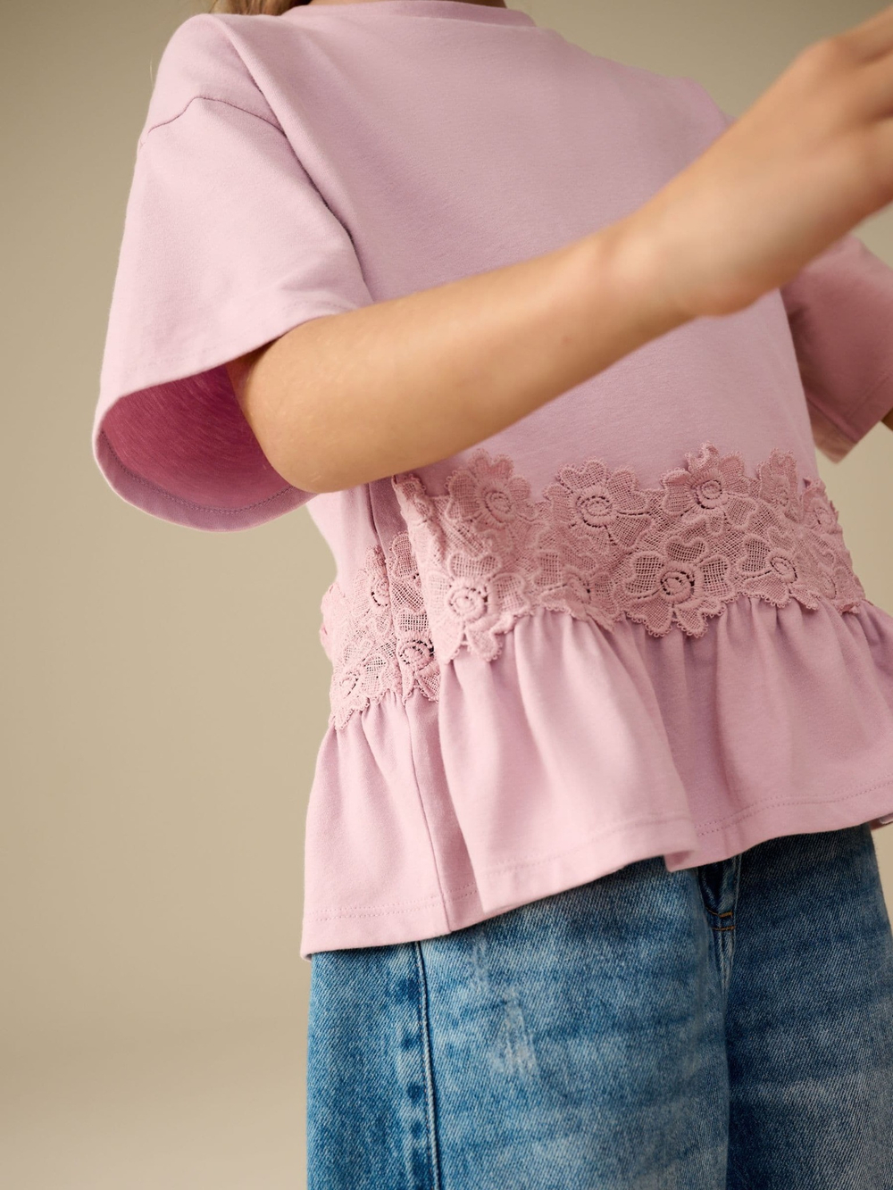 Футболка с кружевом для девочки Next E44-410, Розовый