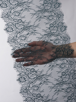 Кружево шантильи изумруд НОВЫЙ ОТКРАС неэластичное ширина 22 см купон 2.9 м