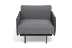 "Джелло" кресло плетеное из роупа, каркас алюминий темно-серый (RAL7024) муар, роуп темно-серый круглый, ткань темно-серая 027