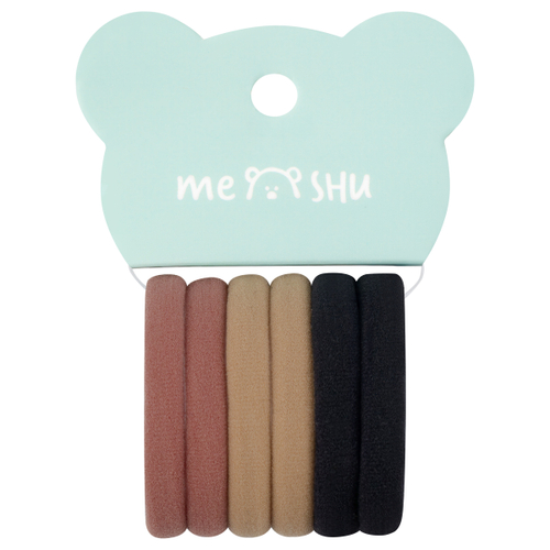 Резинки для волос MESHU "Essence thin", горчичные, каштановые, черные, 6шт., диаметр 4см, европодвес MS_60538