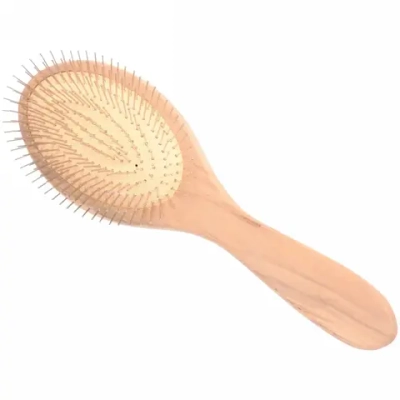 Расческа массажная деревянная «Bon Salon», форма овал, метал. зубья, цвет коричневый, 8*25см (хедер- подложка пластик ультрамарин)