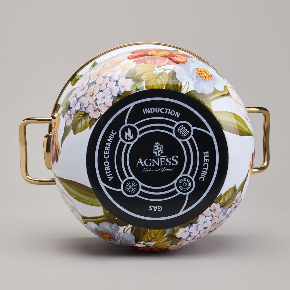 КАСТРЮЛЯ AGNESS ЭМАЛИРОВАННАЯ С КРЫШКОЙ, СЕРИЯ ФЛАНДРИЯ, 4,8Л, ДИА.22СМ