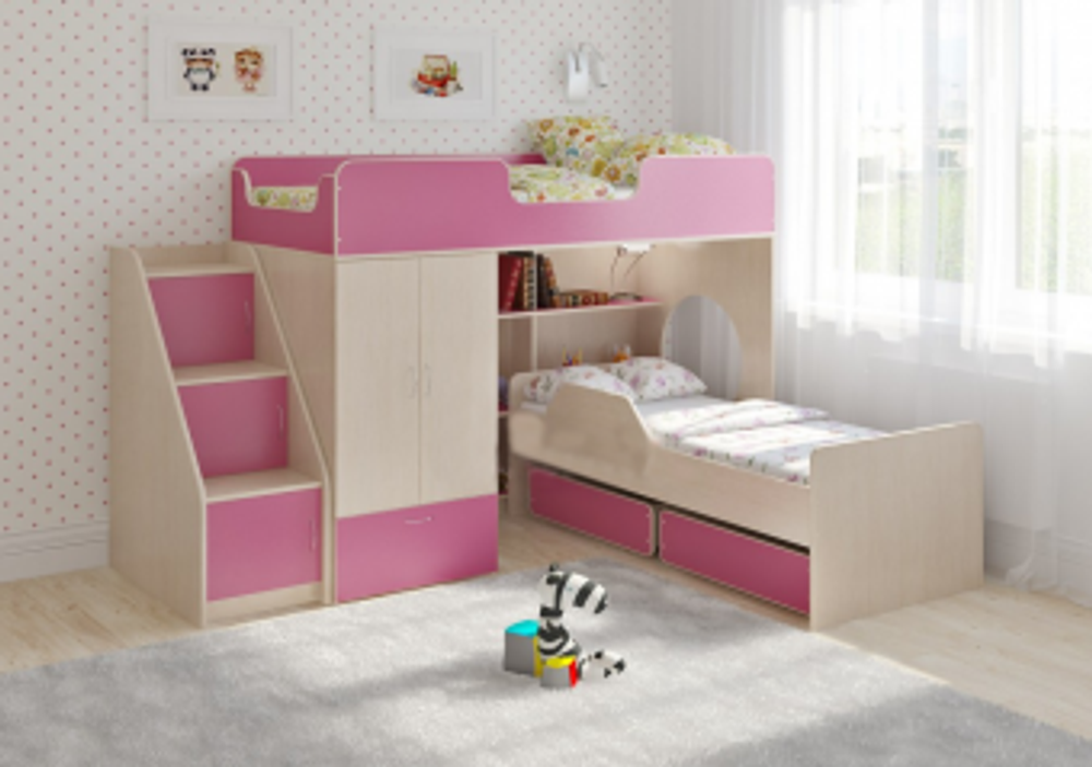 Двухъярусная кровать КарИВи Легенда 3.10  Дуб Молочный Розовый