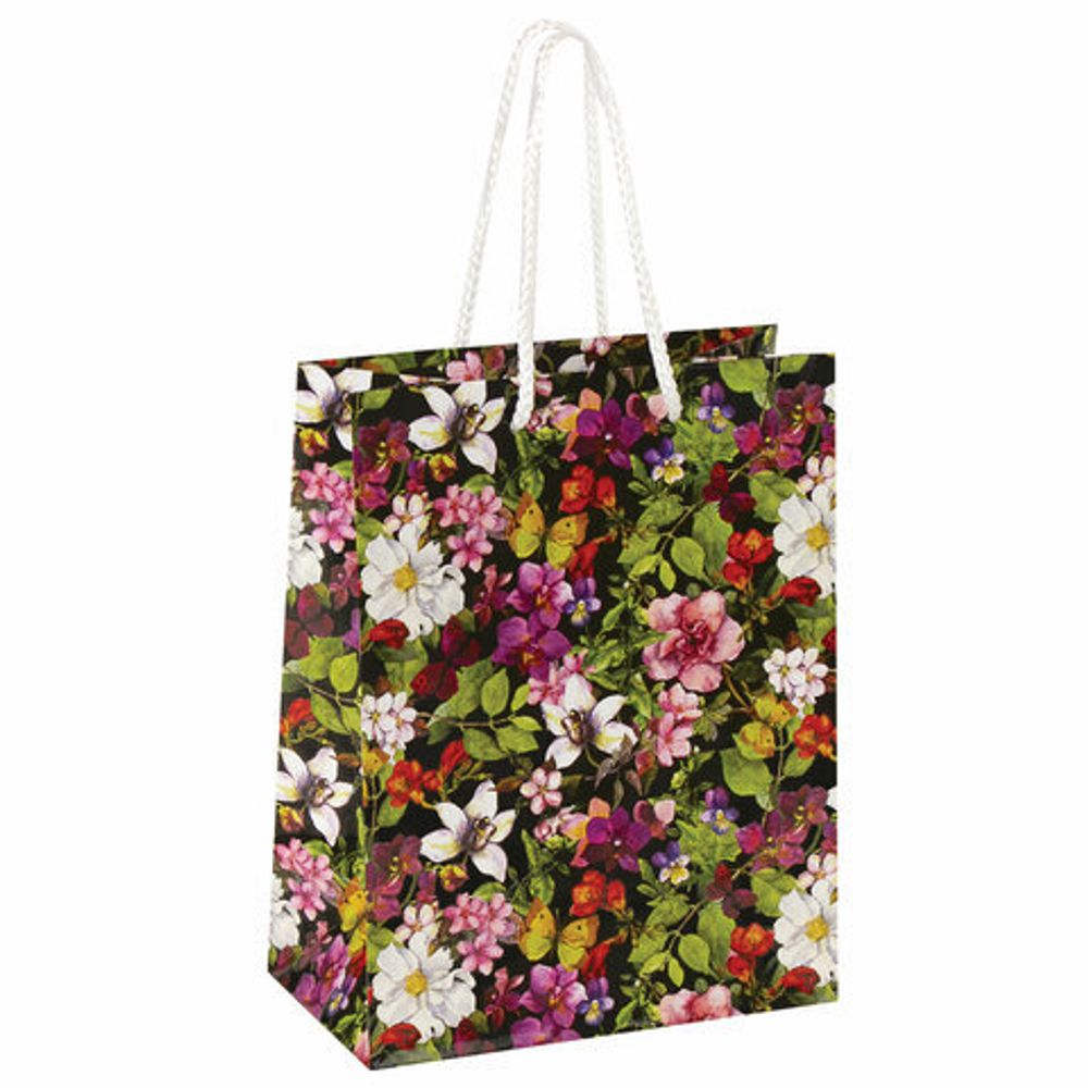 Пакет подарочный 17,8x9,8x22,9 см, ЗОЛОТАЯ СКАЗКА "Цветочный принт", ламинированный, 606577