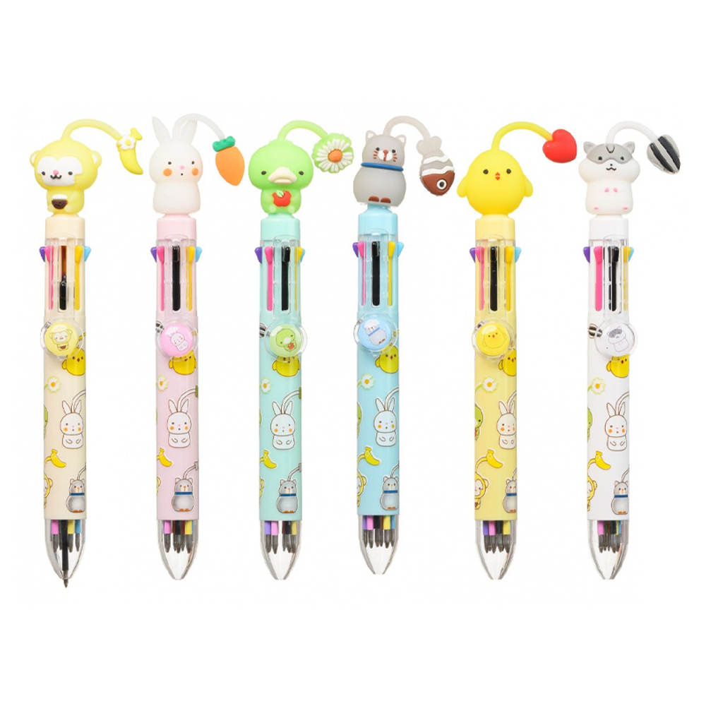 Ручка шариковая, автоматическая, 8в1, Basir, 8-ми цветная, серия "Животные", с резиновой фигуркой, 36 шт