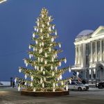 Светодинамическая елка со скамейкой, встроенная гирлянда: Теплый свет - "Лесная" (Литая хвоя) 6 м