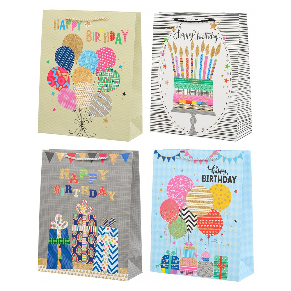 Подарочный пакет Basir, серия "День рождения", с блёстками, 26*32*10 см, ассорти