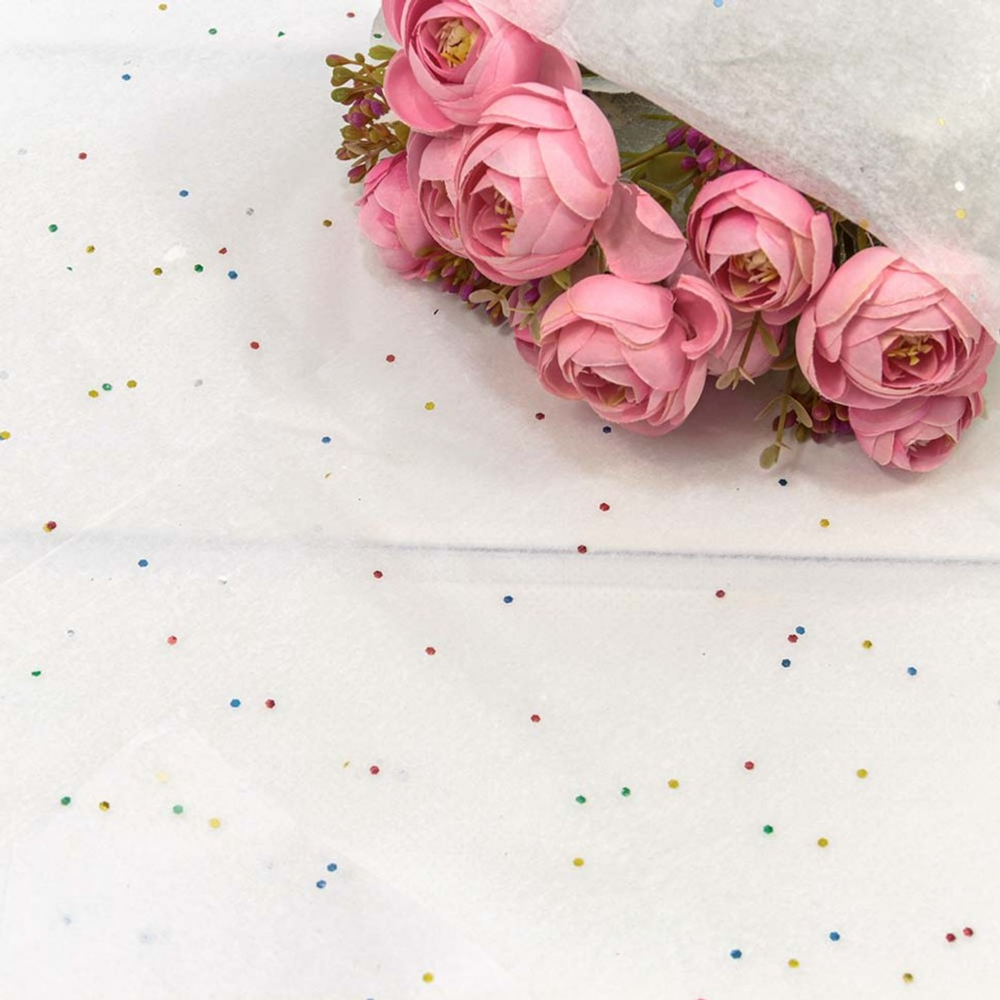 Бумага В листах 10 шт "Тишью" 50 х 66 см С блестками (Белый)