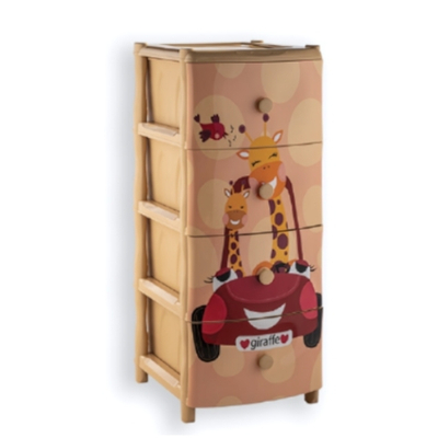 Комод "Элластик" 4 ящика с рисунком на фасаде "Жираф на машине", ножки на колесиках