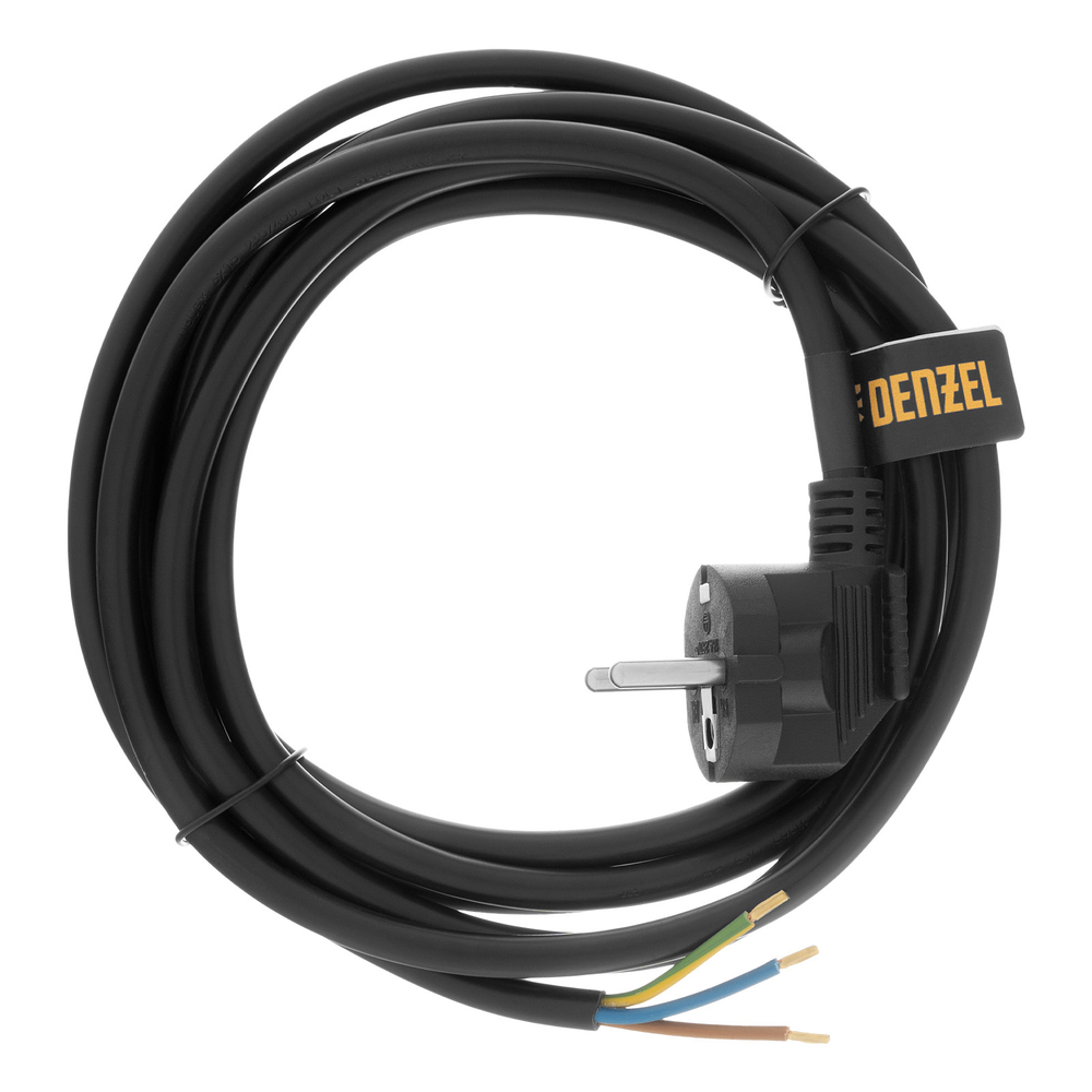 Шнур сетевой Energy Series, ПВС, 3 м, 3 x 1,5 мм, с неразборной вилкой, черный, Denzel