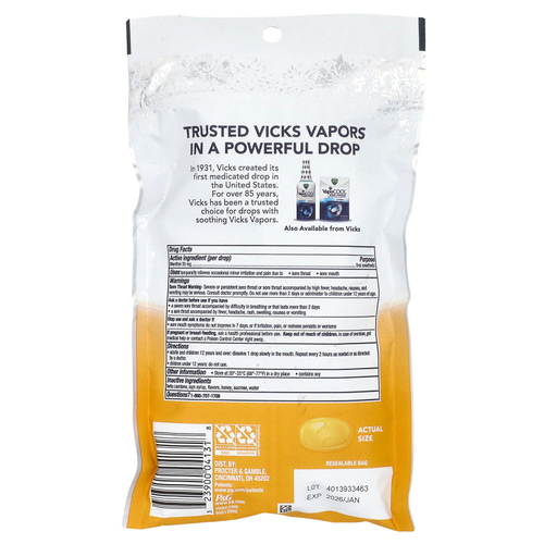 Vicks, VapoCool ™, Severe, Max Strength, мед и лимон для охлаждения, 45 лечебных капель