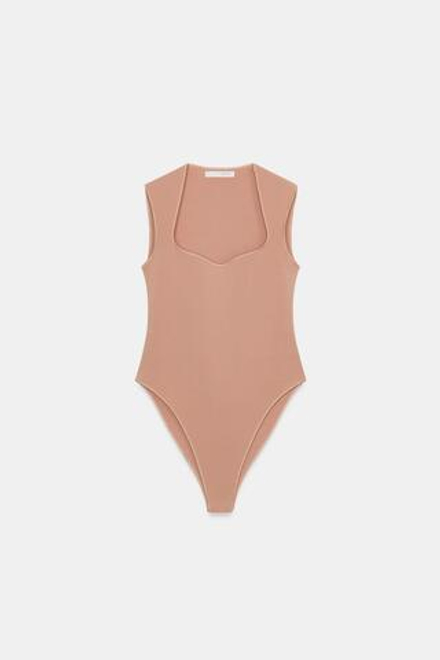 ZARA БОДИ С КВАДРАТНЫМ ВЫРЕЗОМ ИЗ ЭЛАСТИЧНОЙ ТКАНИ, ЦВЕТ РОЗОВОГО ДЕРЕВА
