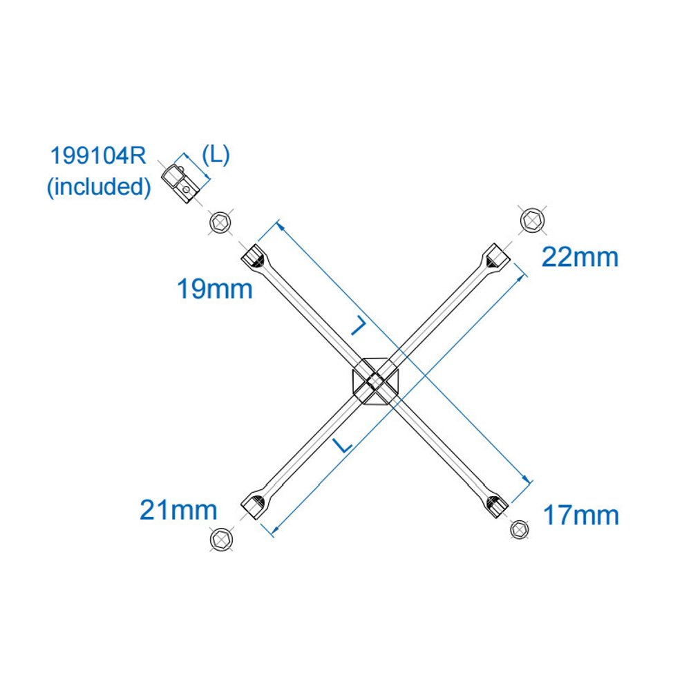 Ключ балонный колесный крестообразный, 400 мм, 17, 19, 21, 22 мм KING TONY 19911722