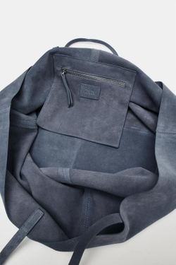 ZARA ЗАМШЕВАЯ СУМКА-ШОПЕР MAXI, СИНИЙ