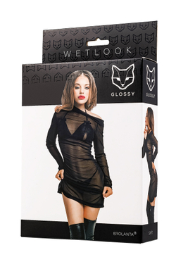 Комплект Glossy Sheril платье сетка, лиф и трусики из материала Wetlook