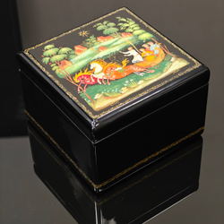 Шкатулка с росписью Палех "Тройка"