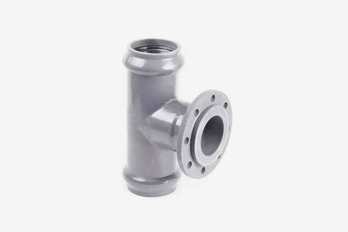 Тройник напорный НПВХ 125 переходной 90° раструбный с металлическим фланцем ГОСТ Р 51613-2000, цвет серый, ХЕМКОР (Россия)