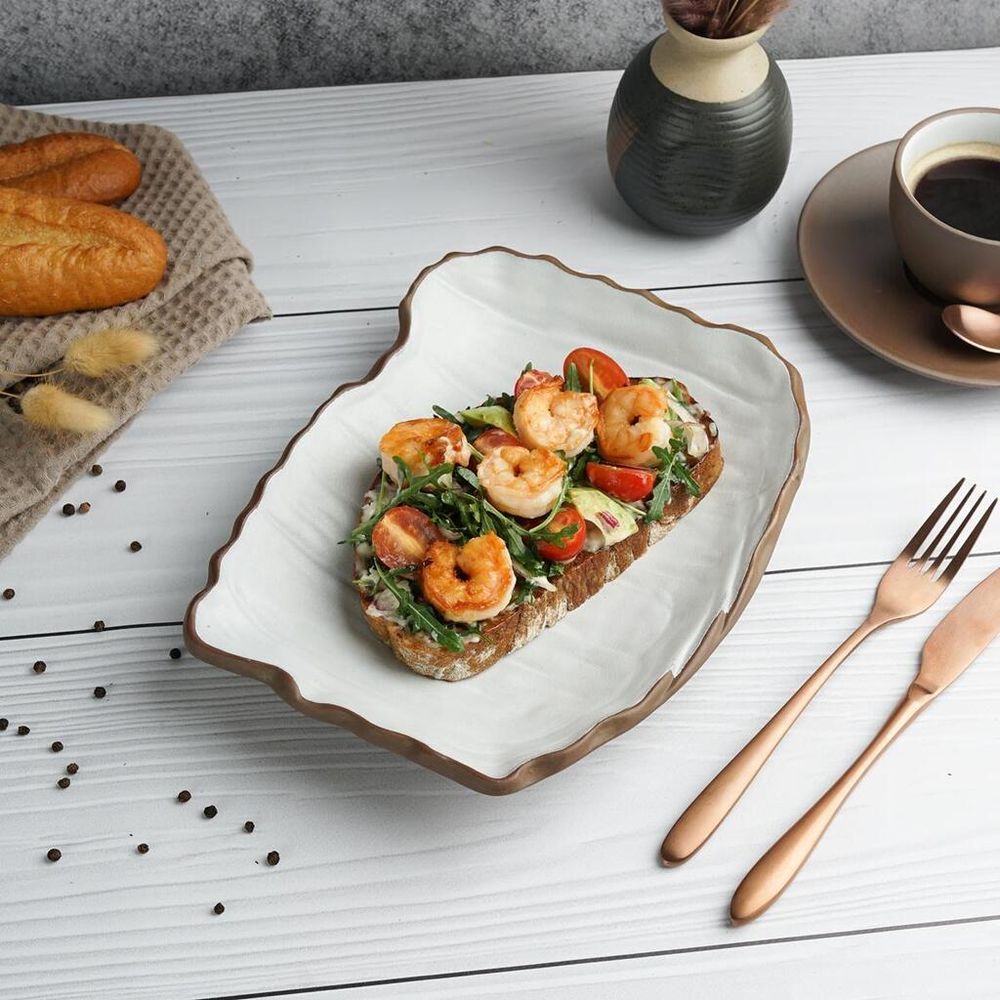 Блюдо прямоугольное 26*20 cм h3 cм 450 мл Crush White Matt New Brown Taiga P.L. [1]