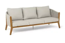 "Сидней" диван 3-местный плетеный из роупа, основание тик, каркас алюминий бежевый, роуп бежевый, ткань бежевая