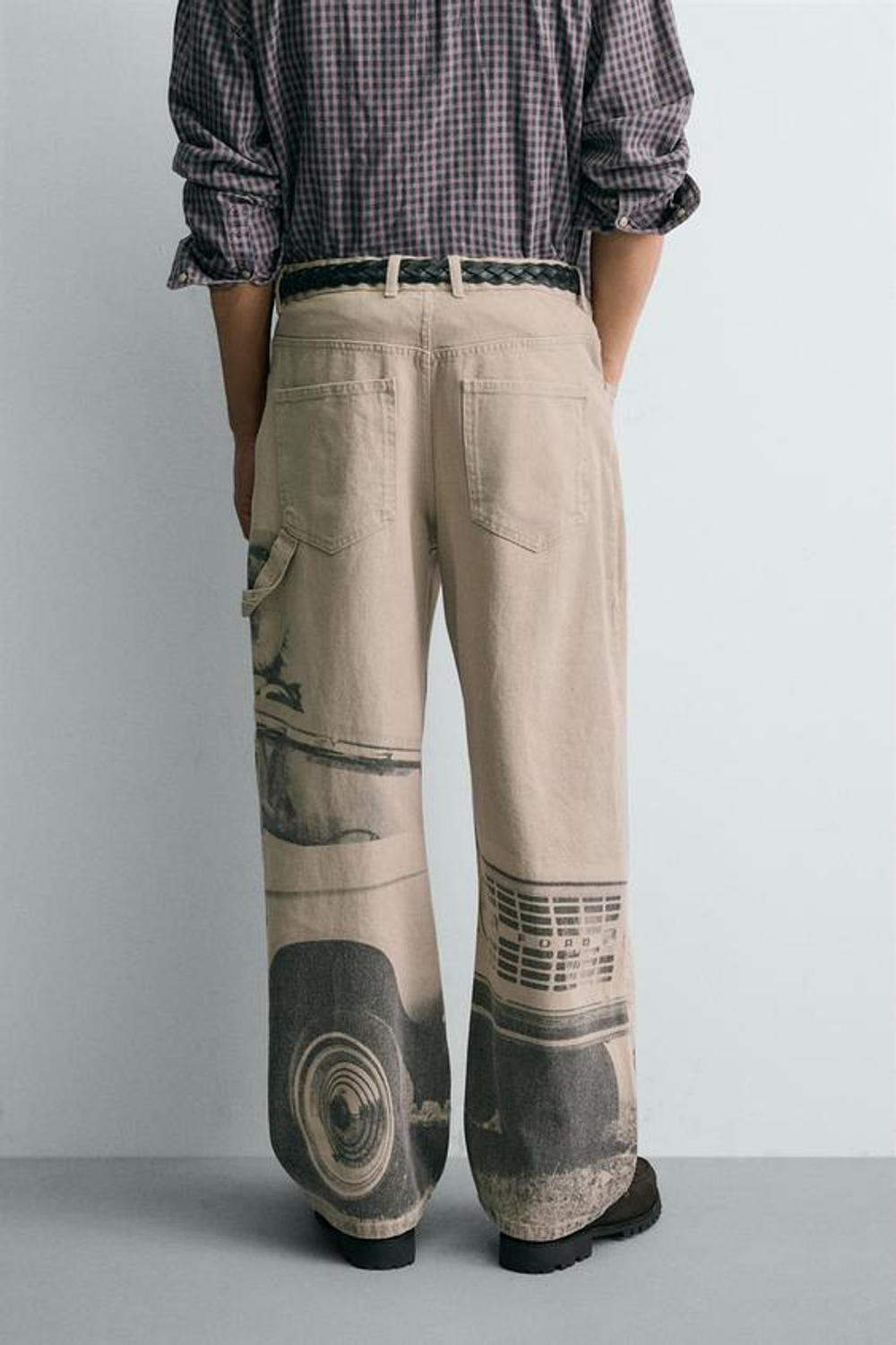 ZARA Х FORD ШИРОКИЕ БРЮКИ С ПРИНТОМ, СЕРО-БЕЖЕВЫЙ