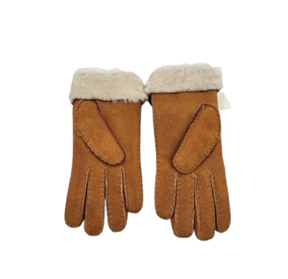 Женские Меховые Перчатки Ugg Рыжие Замшевые (02)